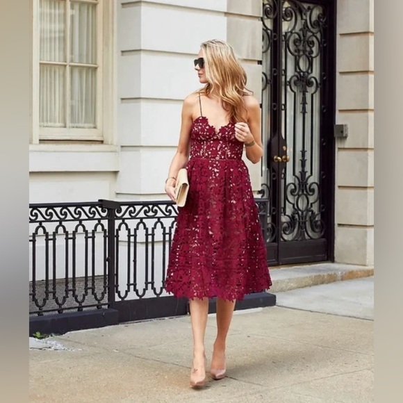 Self-Portrait Azaelea Lace Midi Dress Burgundy Size US 8 - Picture 10 of 10